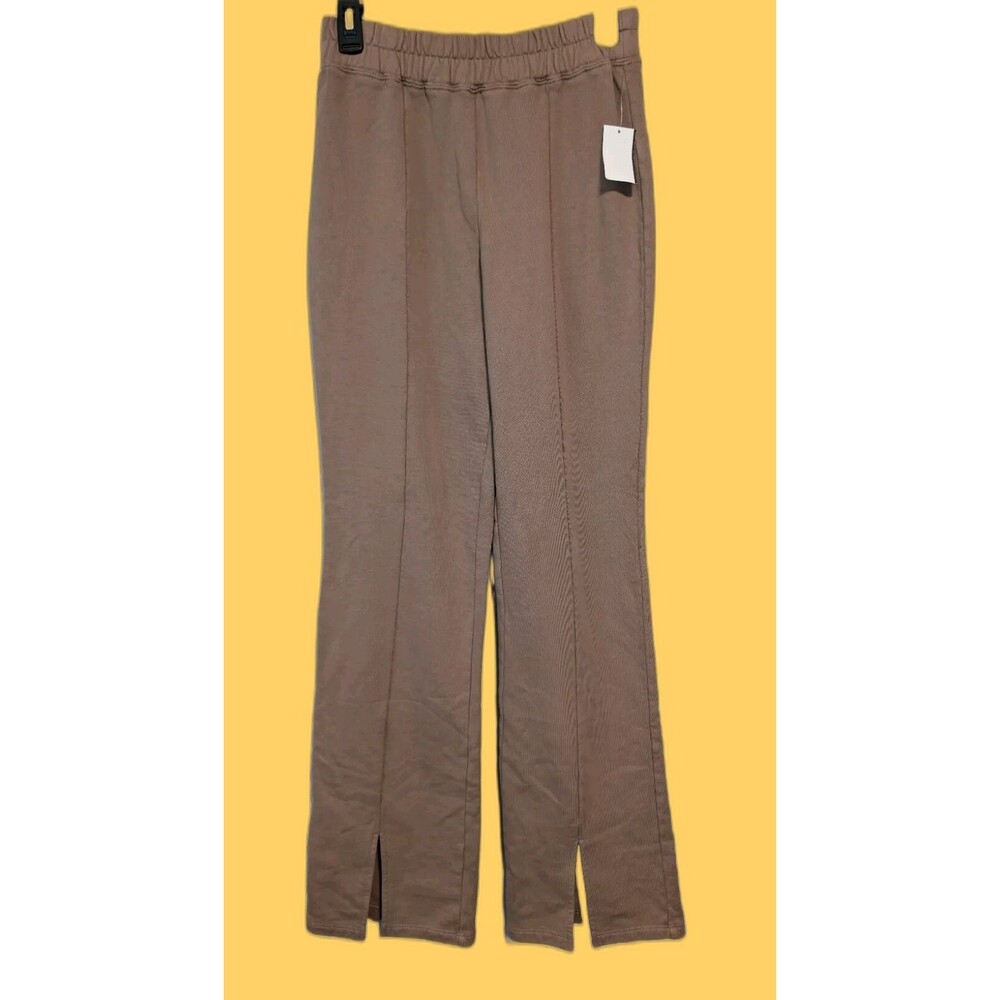 Good American Split Flare Sweats Size 2  Putty/Light Brown New W/ Tags $95 MSRP